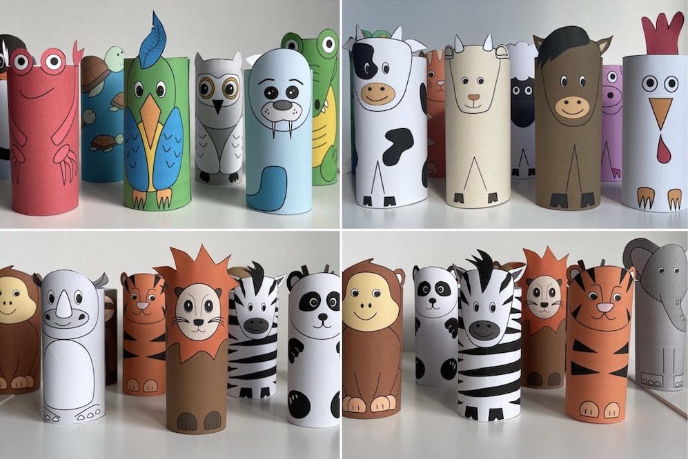 dieren knutselen met rollen - printable pakket Voormijnkleintje.nl