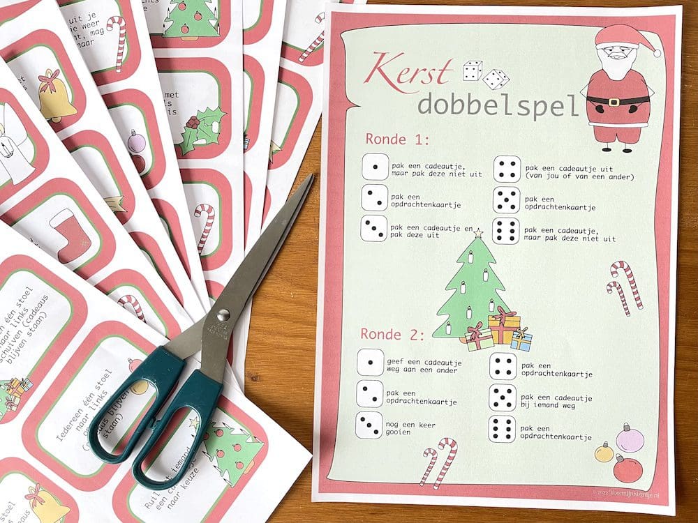 Kerst dobbelspel met opdrachtenkaartjes -