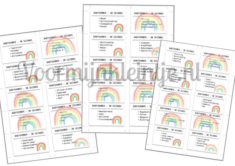 Regenboog thema: babyshower spelletjes om te printen